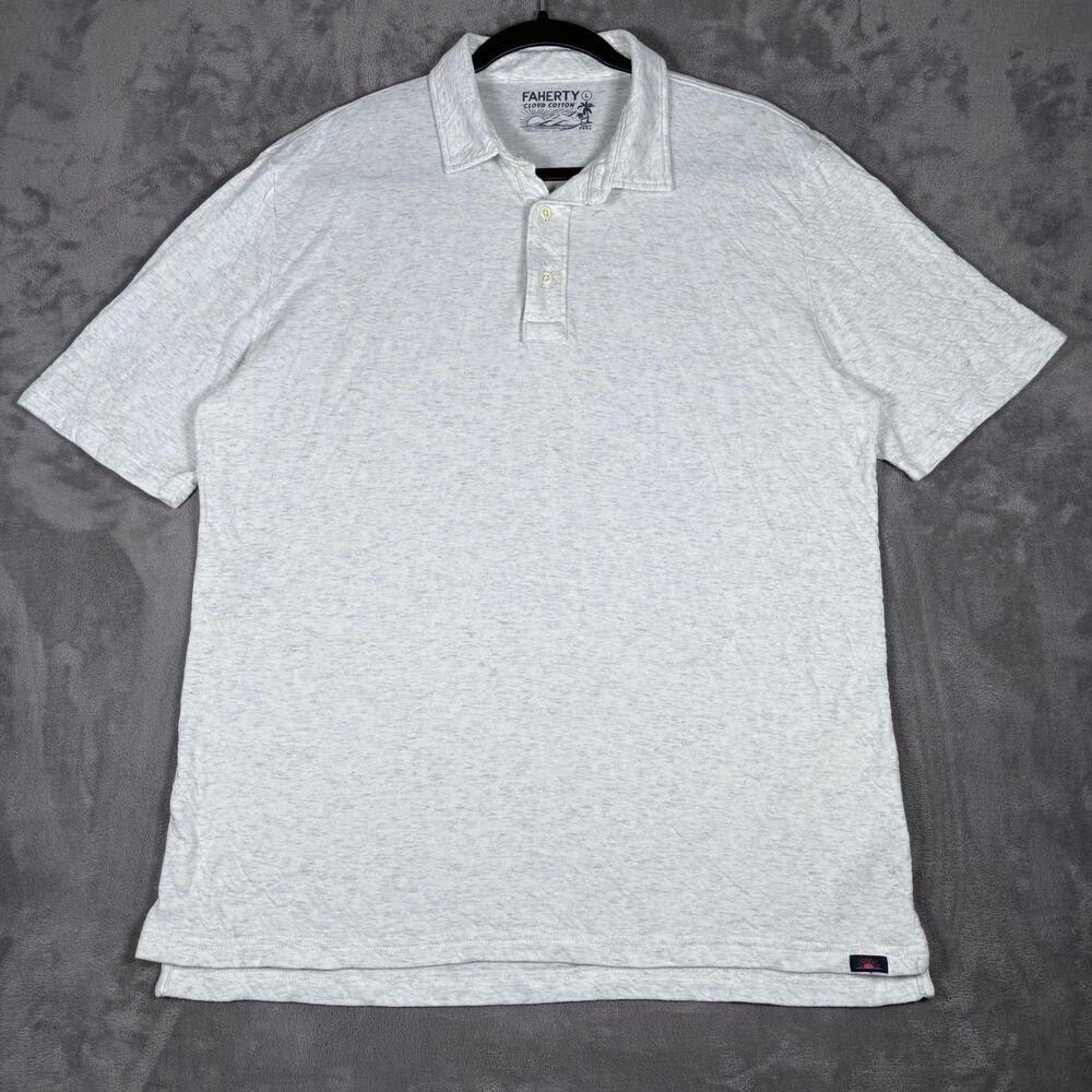 Faherty Cloud Cotton Polo Shirt Men’s Large Light Gray Heather Pima Cotton Peru
